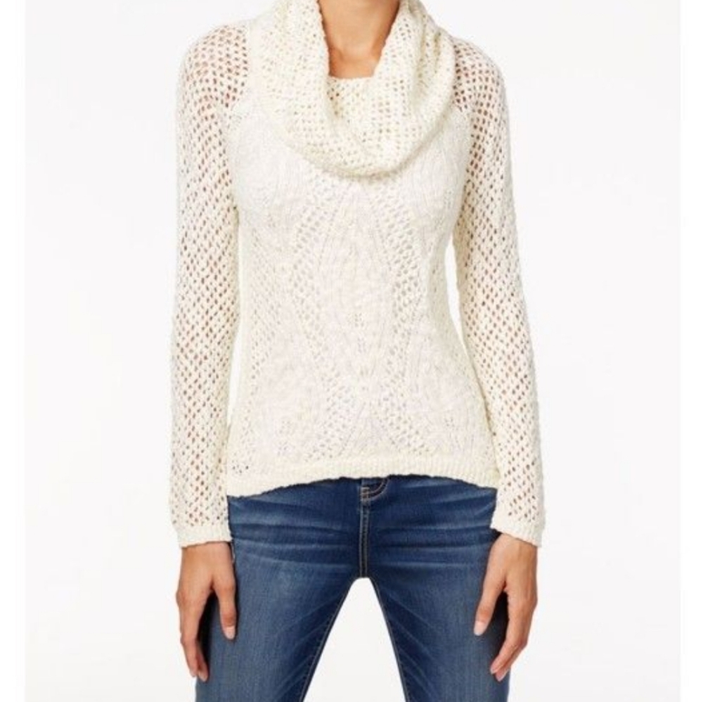 INC Pointelle Cowl Neck Sweater